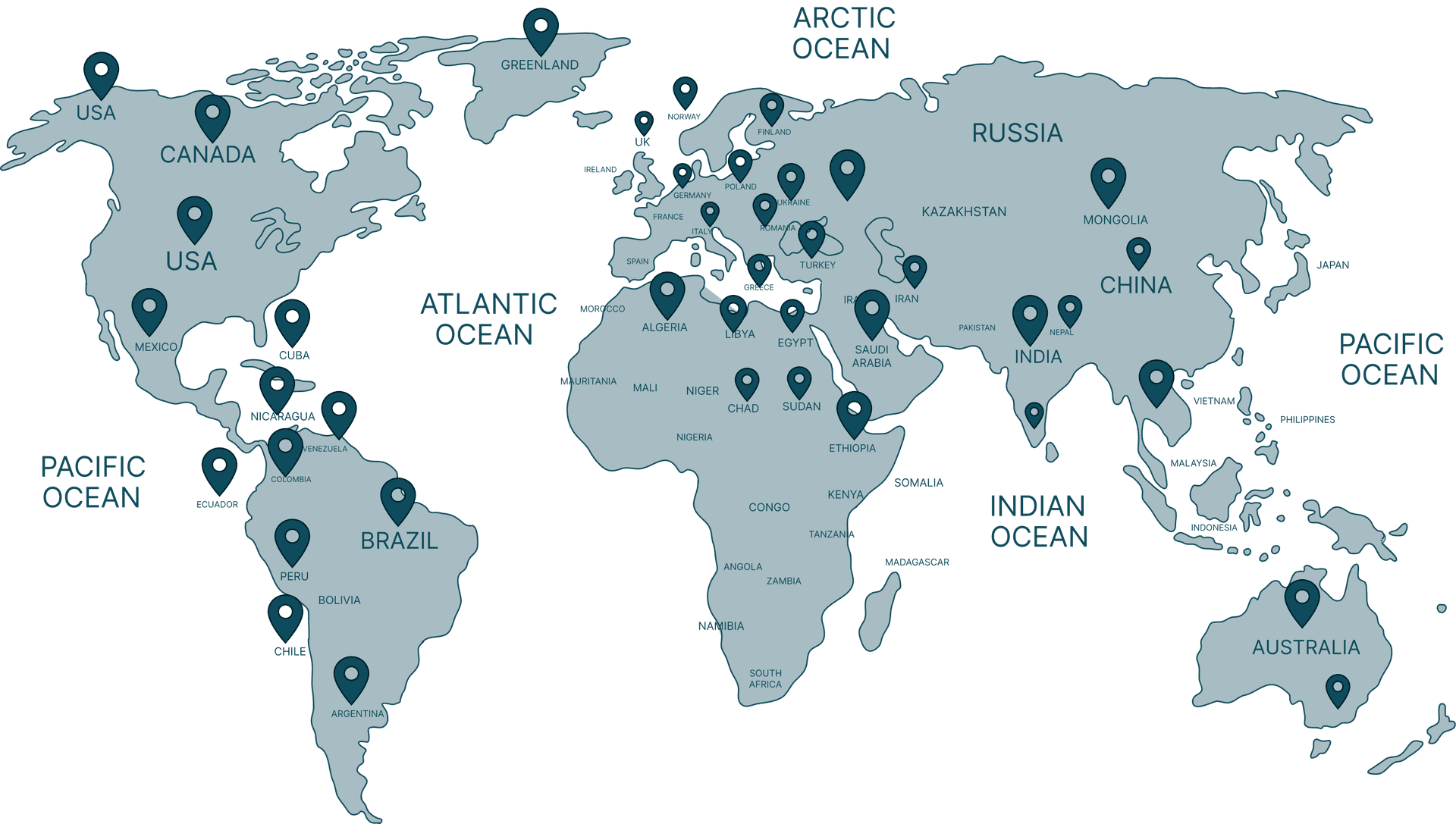 Global map showing regions served by SERI