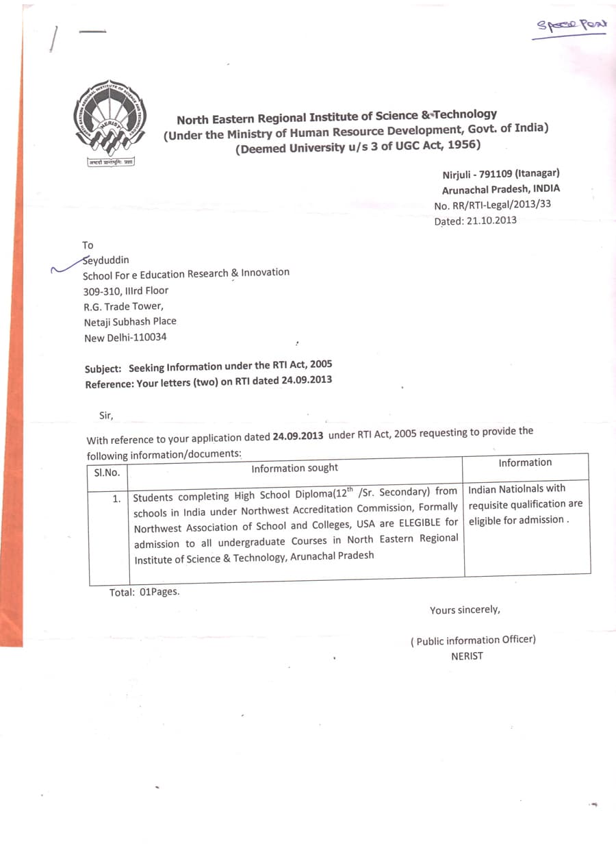 NORTH EASTERN REGIONAL INSTITUTE OF SCIENCE & TECHNOLOGY