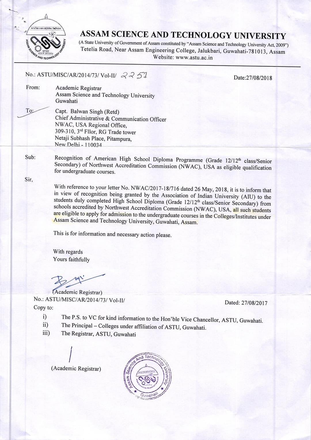 ASSAM SCIENCE AND TECHNOLOGY UNIVERSITY