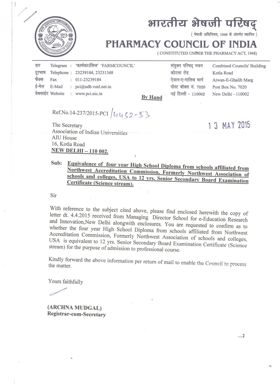 PHARMACY COUNCIL OF INDIA 13.05.2015