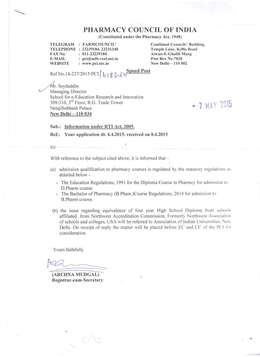 PHARMACY COUNCIL OF INDIA 04.05.2015