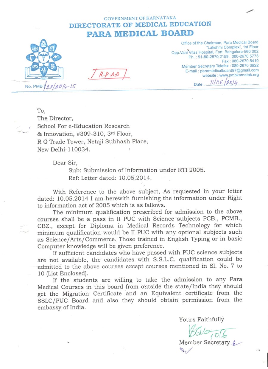 DIRECTORATE OF MEDICAL EDUCATION (PARA MEDICAL BOARD)