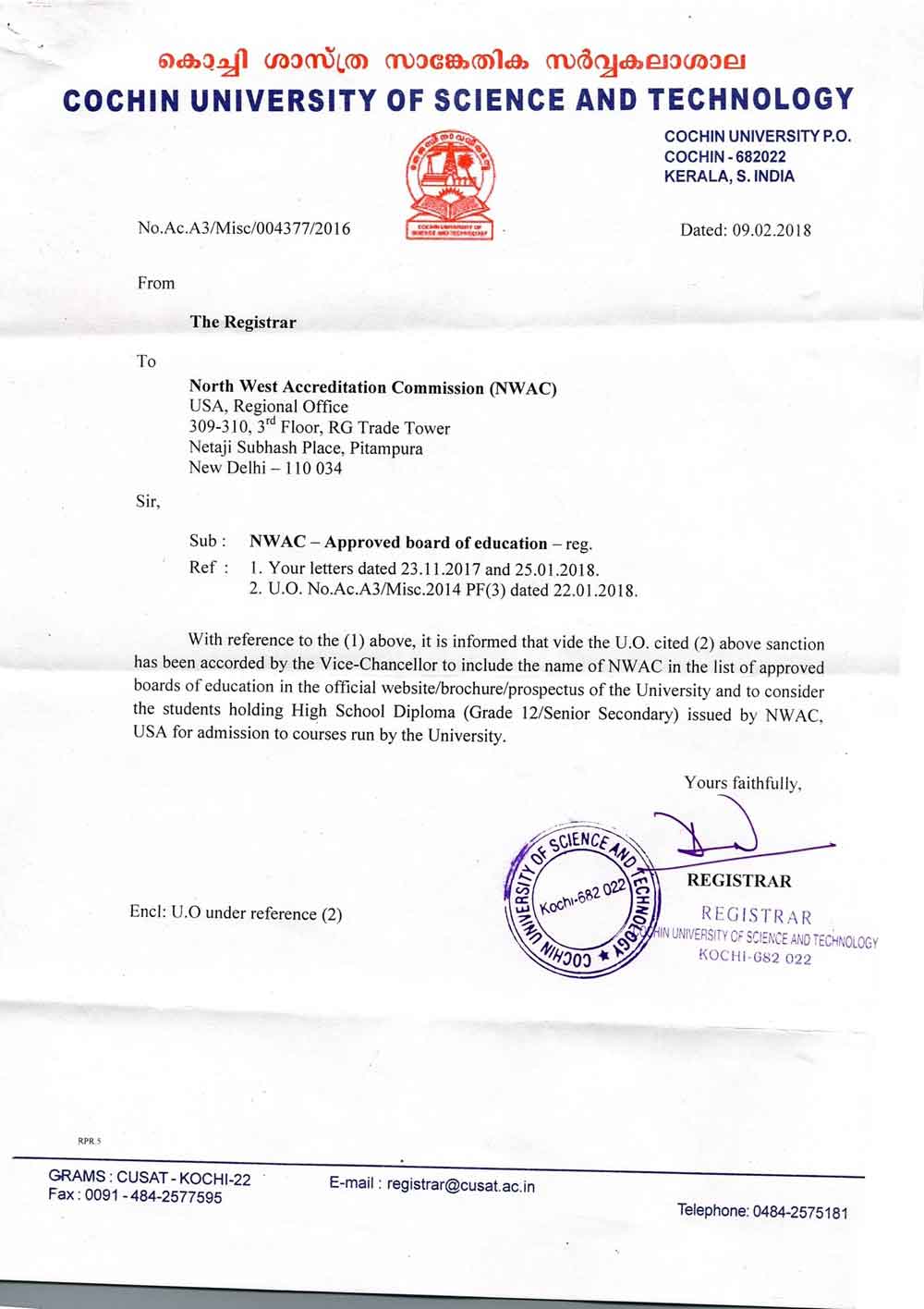 COCHIN UNIVERSITY OF SCIENCE AND TECHNOLOGY