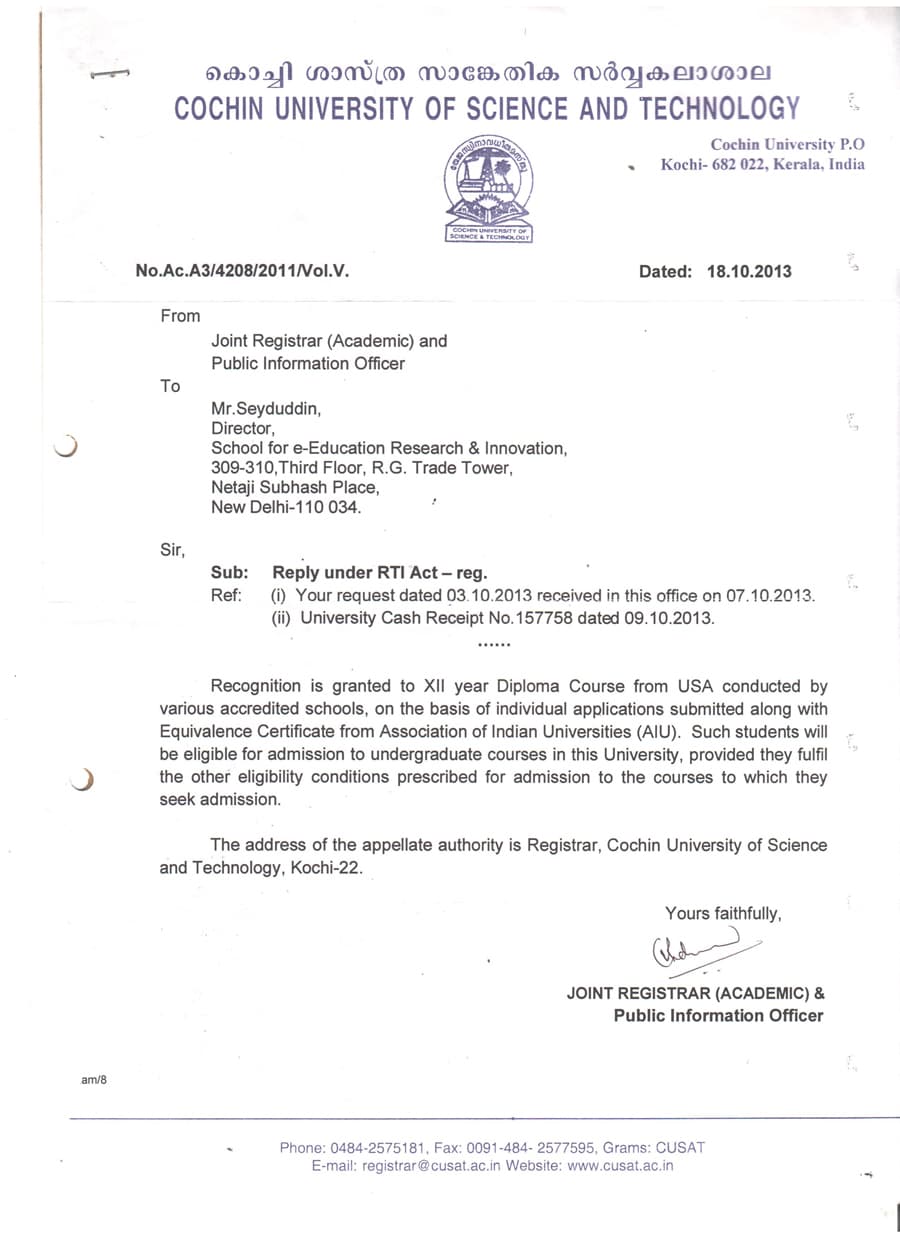 COCHIN UNIVERSITY OF SCIENCE AND TECHNOLOGY