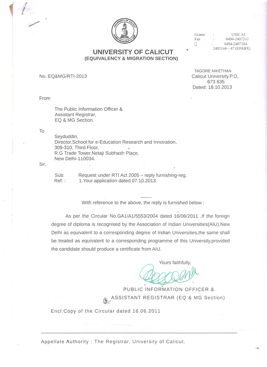 UNIVERSITY OF CALICUT PAGE 1