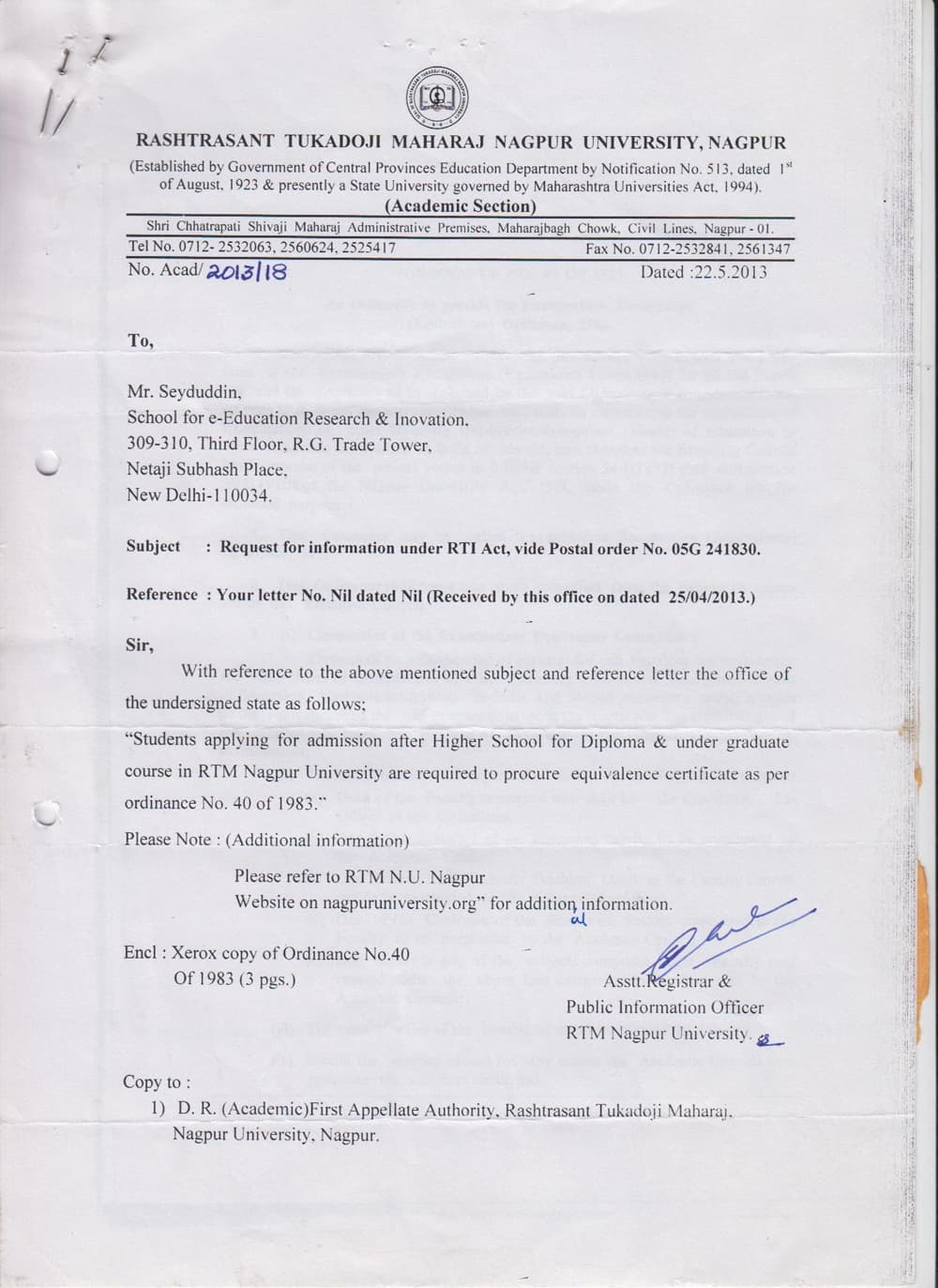 TUKADOJI UNIVERSITY NAGPUR UNIVERSITY, NAGPUR