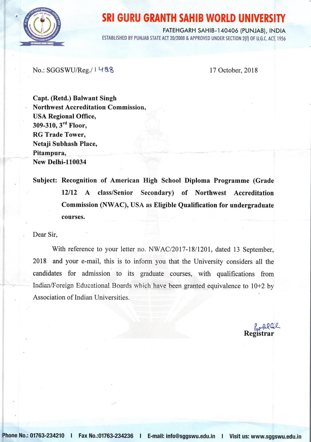 SRI GURU GRANTH SAHIB WORLD UNIVERSITY