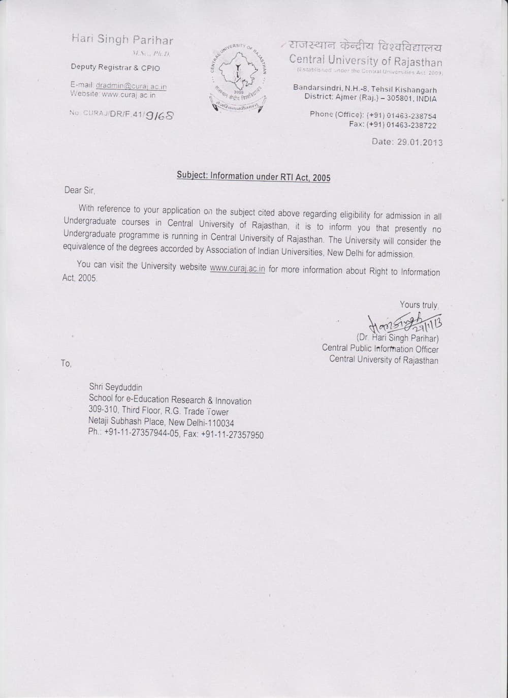 CENTRAL UNIVERSITY OF RAJASTHAN