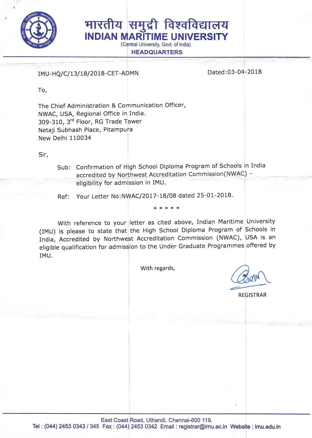 INDIAN MARITIME UNIVERSITY