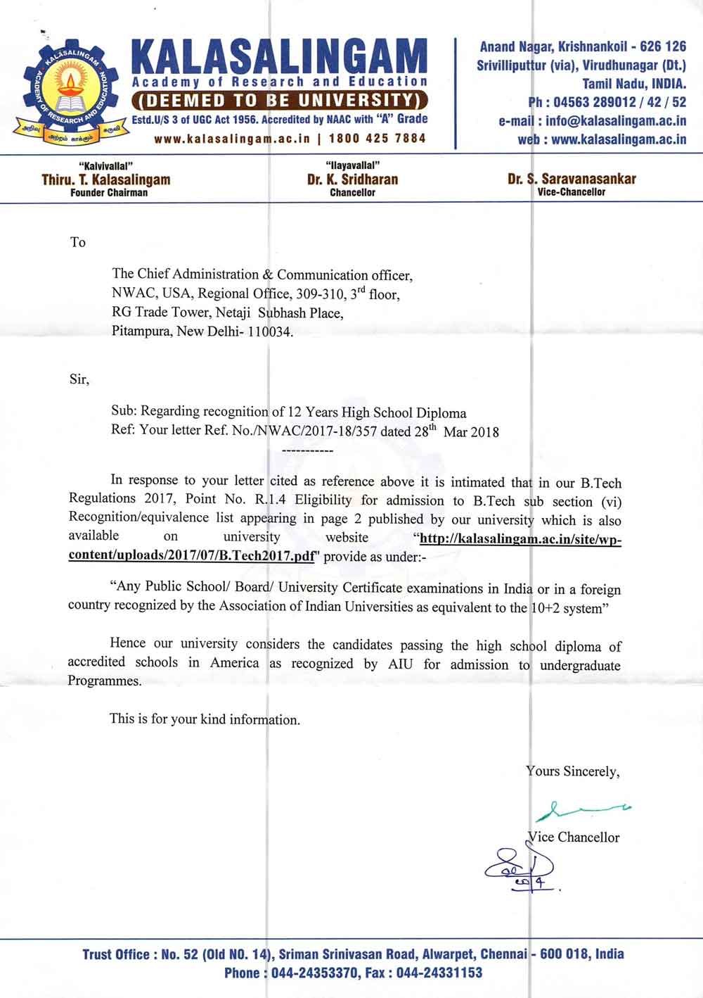 KALASALINGAM ACADEMY OF RESEARCH AND EDUCATION