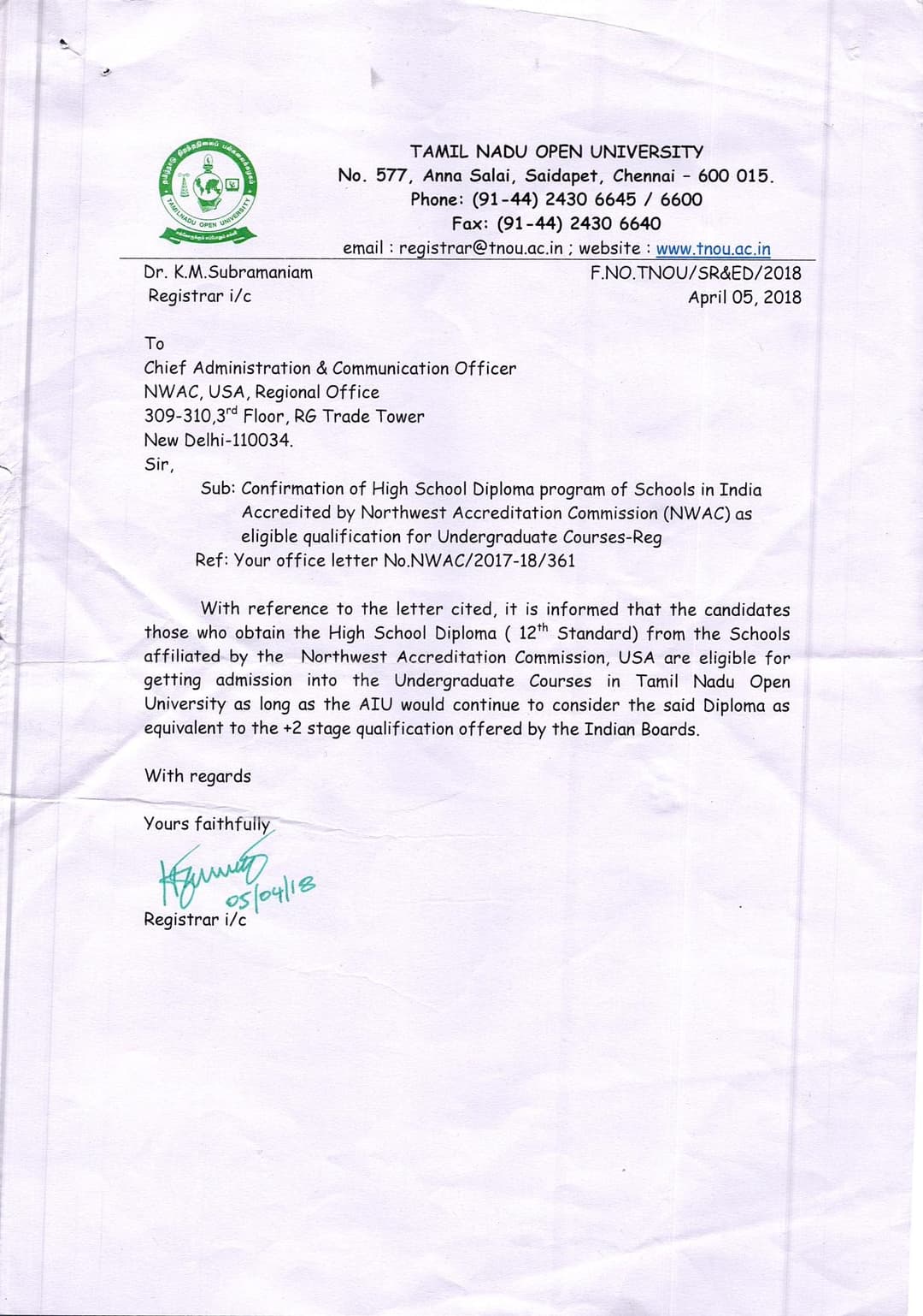 TAMIL NADU OPEN UNIVERSITY