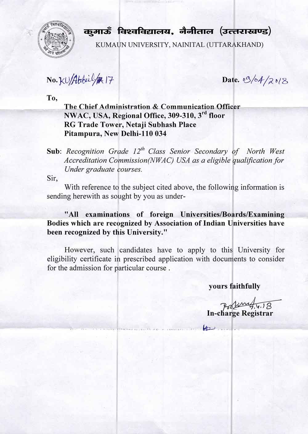 KUMAUN UNIVERSITY NAINITAL